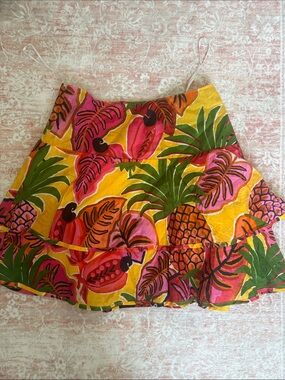 FARM Rio Yellow Pineapple & Pink Tropical Ruffled Skirt